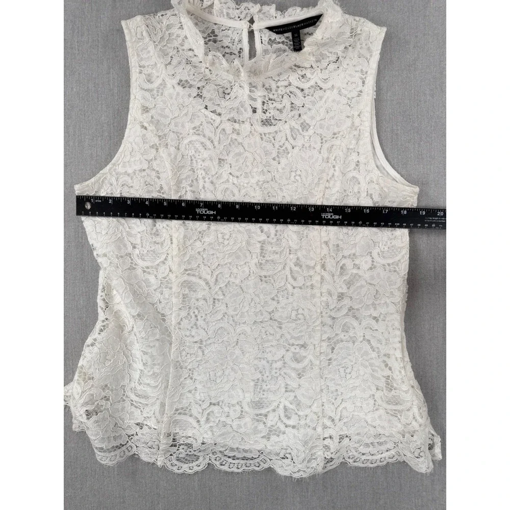 White House Black Market Lace Sleeveless Top Ecru Floral Mock Neck Size 14 - Picture 7 of 9